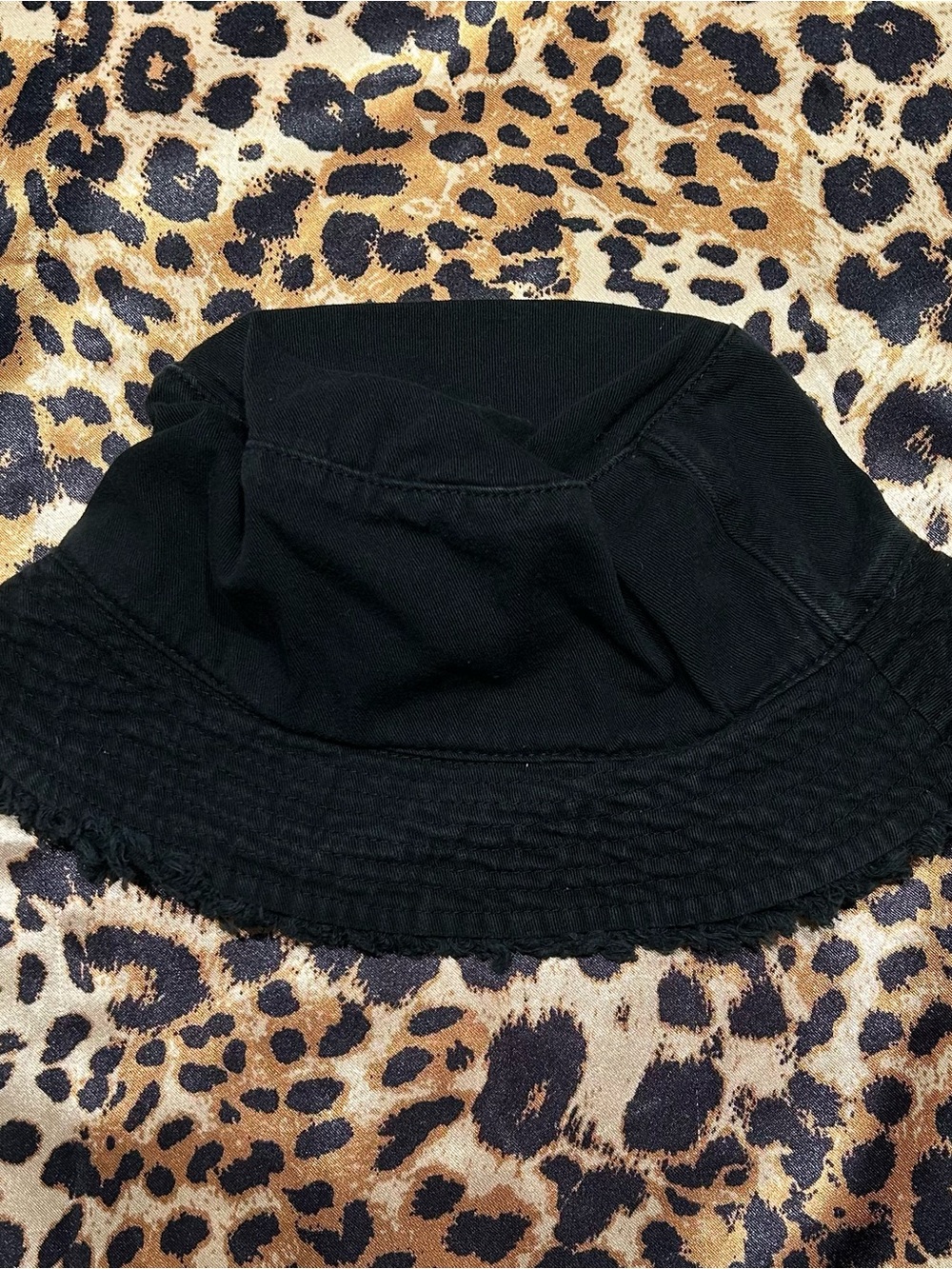 Black Denim Bucket Har with Frayed Edge